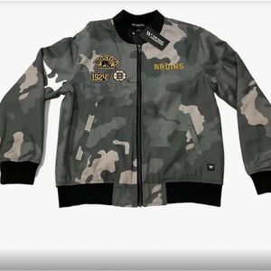 The Wild Collective Boston Bruins Bomber Jacket Unisex Size S Black Grey